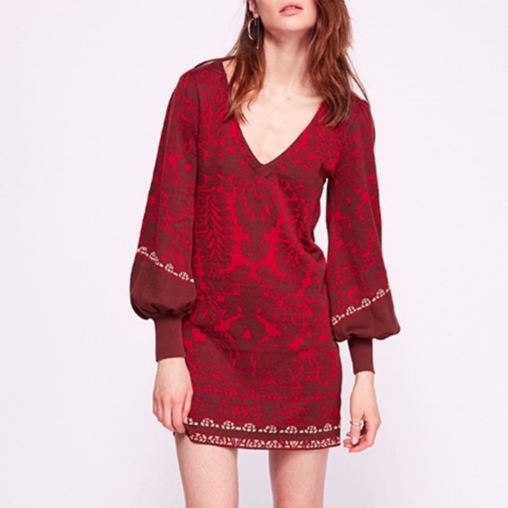 Free People Music and Lyrics Sweater Dress - Maroon Red